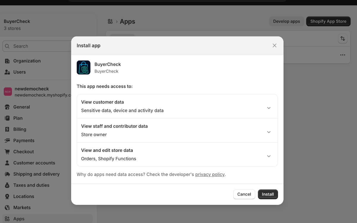 Shopify App Store — Install BuyerCheck