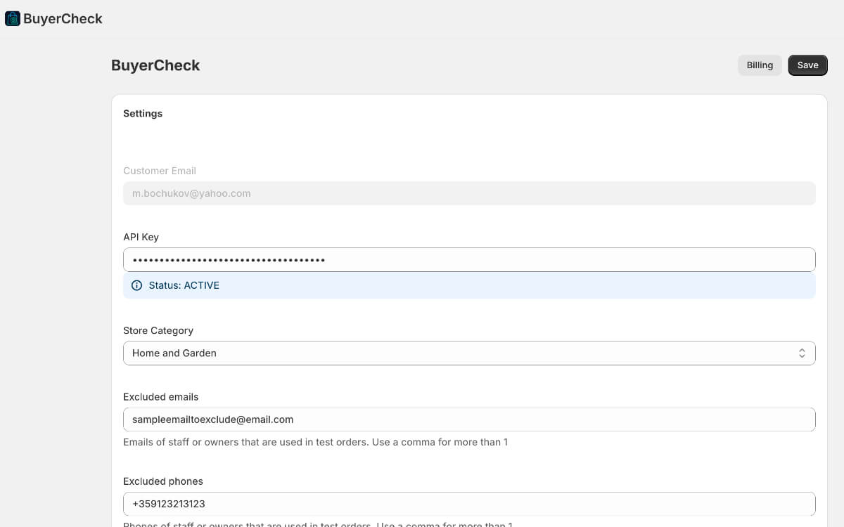 BuyerCheck Settings — Store Category